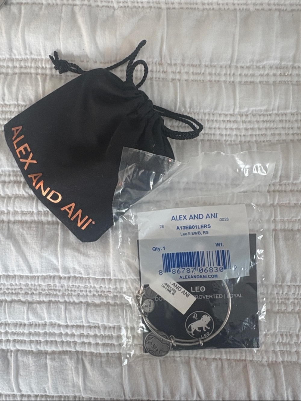 Alex and Ani Silver Leo Zodiac Charm Bangle with Black Branded Pouch